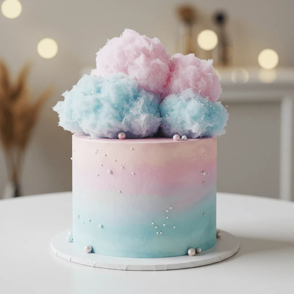 A beautifully decorated cake with pastel pink and blue