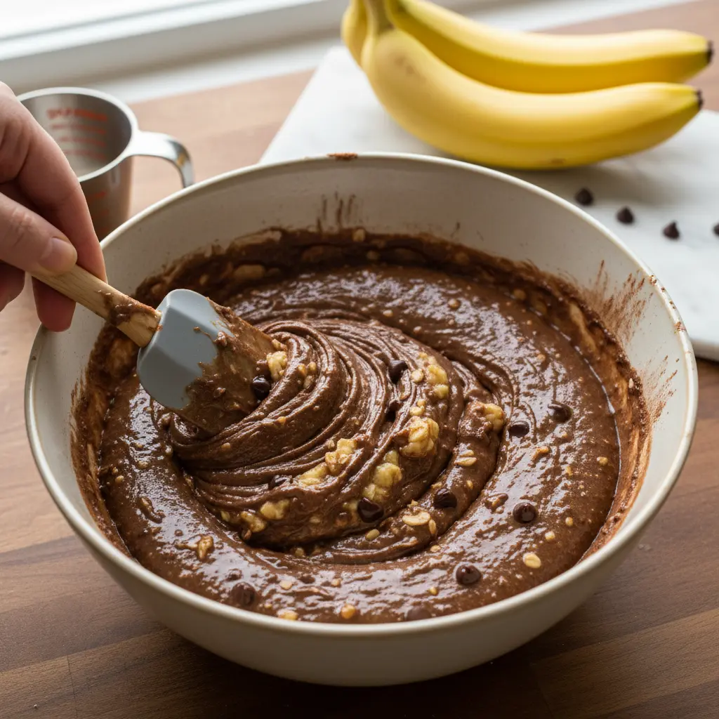 Mixing banana protein brownie batter