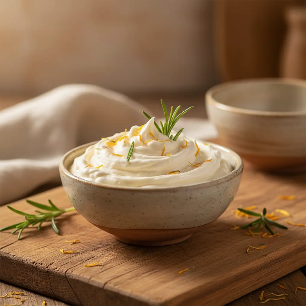 Smooth whipped tallow balm with herbal leaf