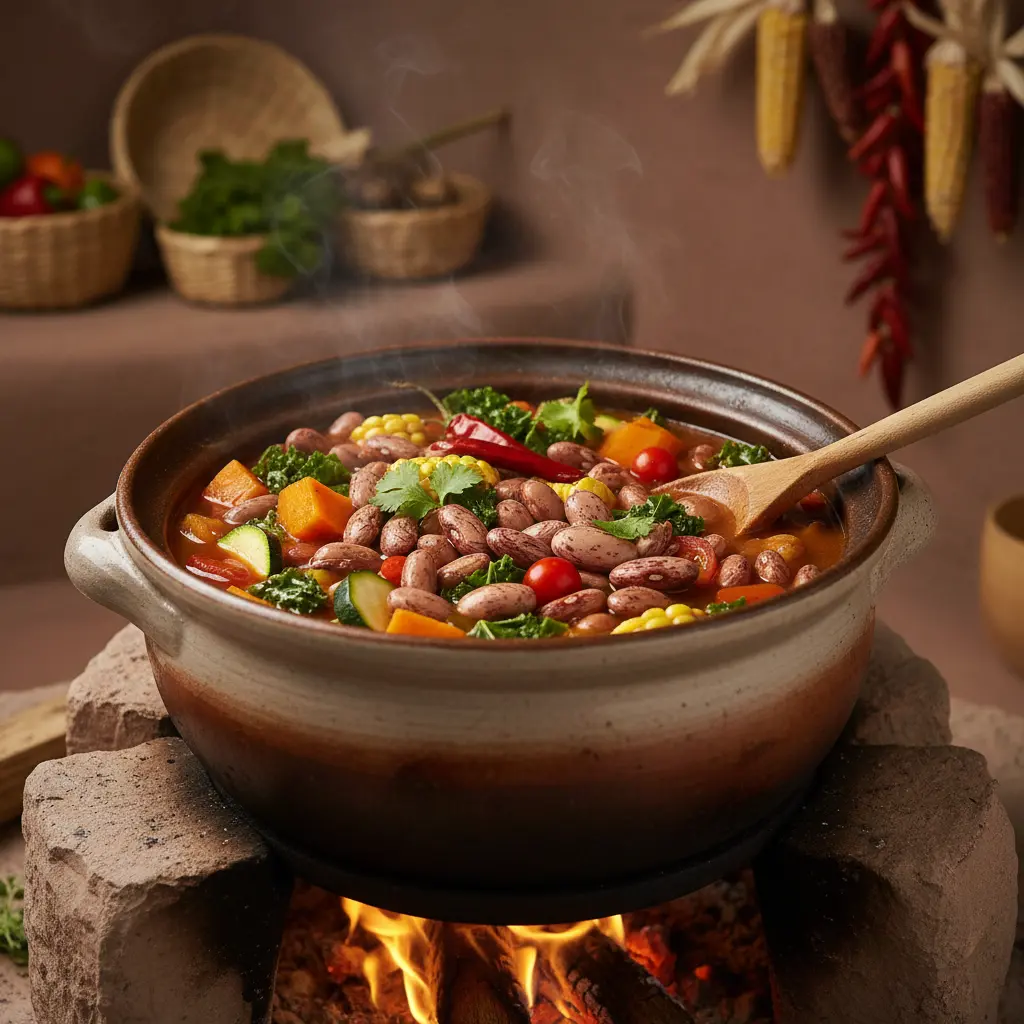 Anasazi beans in a pot with vegetables