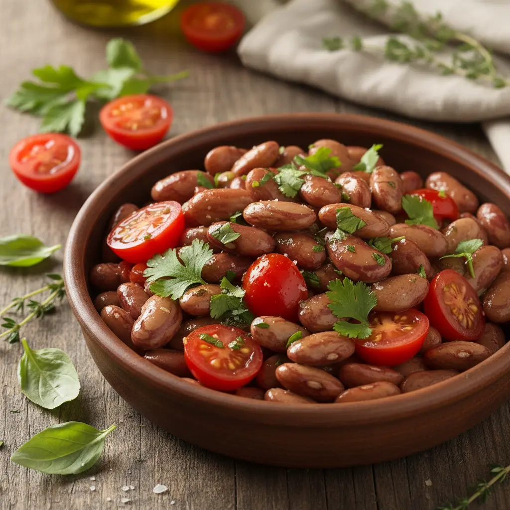Anasazi beans with fresh herbs and tomatoes