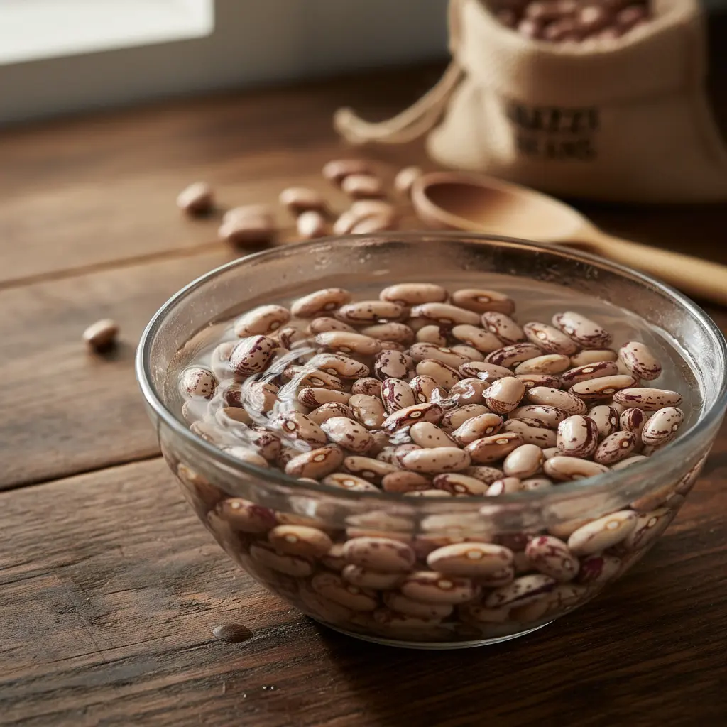 A bowl of cooked Anasazi beans ready to serve