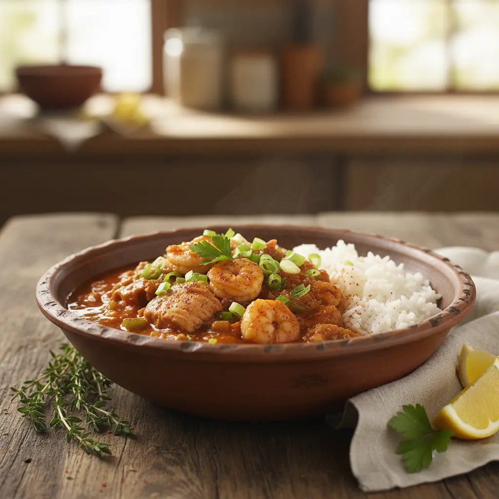 Delicious catfish coubion served in a rustic bowl