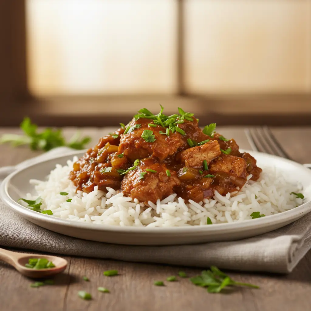 Finished catfish coubion served with rice