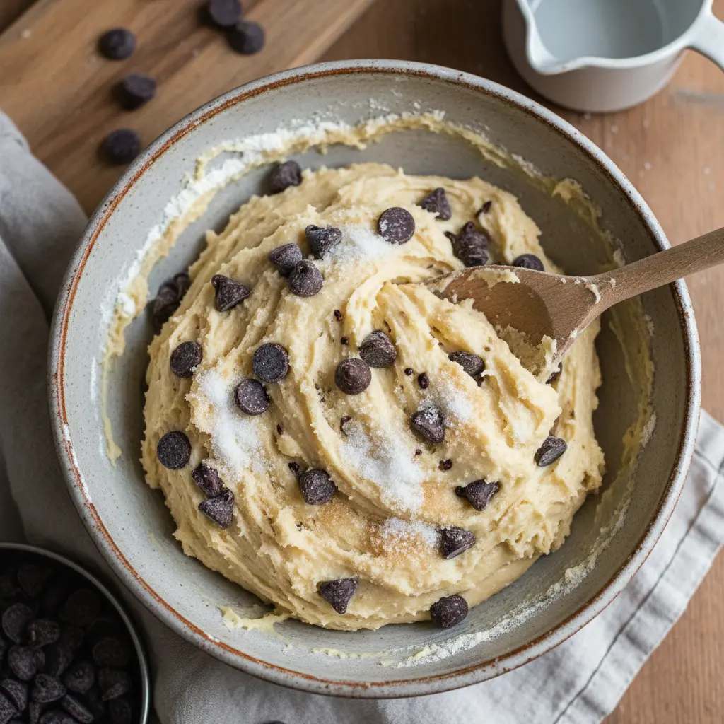 McDonald's cookies recipe cookie dough being mixed with chocolate chips