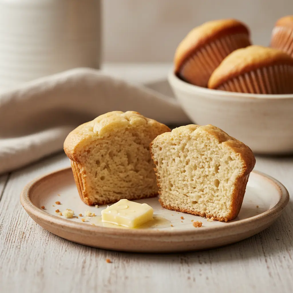 Cross-section of muffins pudding filling recipe showing fluffy, moist interior texture