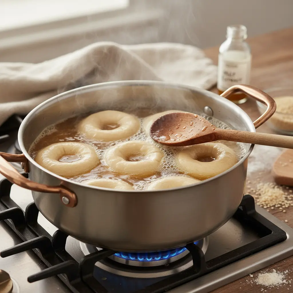 Boiling bagels in water with a hint of malt