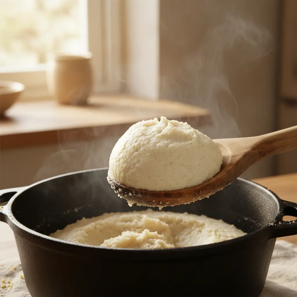 Sadza served with meat stew and greens.