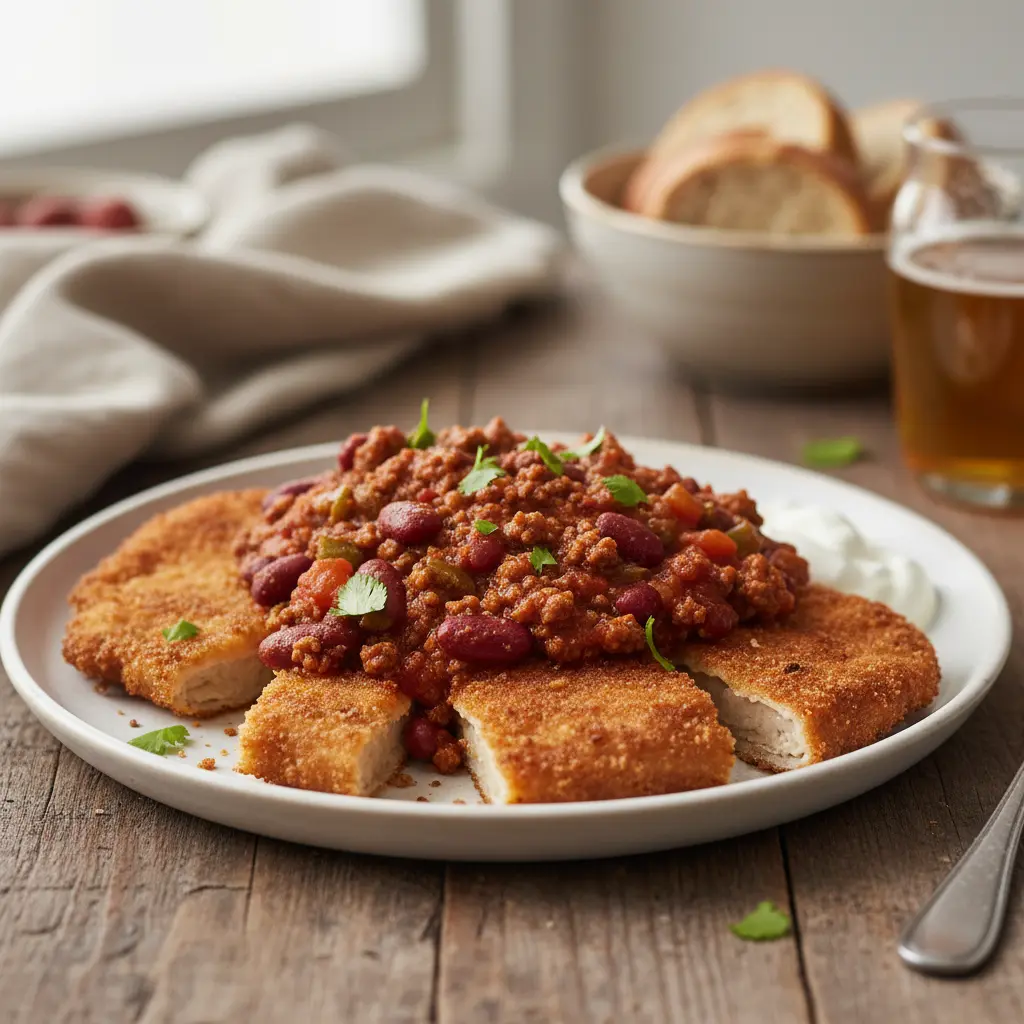 Wienerschnitzel with chili topping