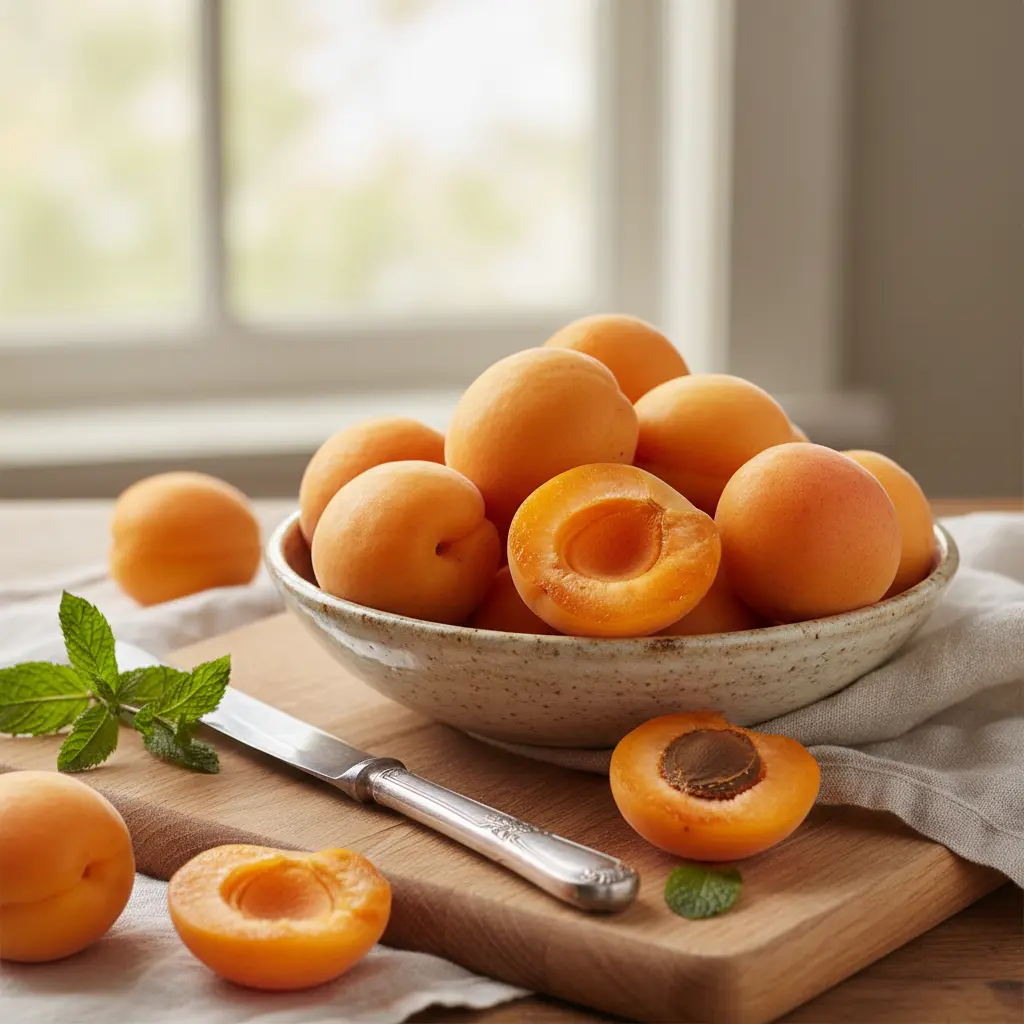 Apricots and jam ingredients on a table