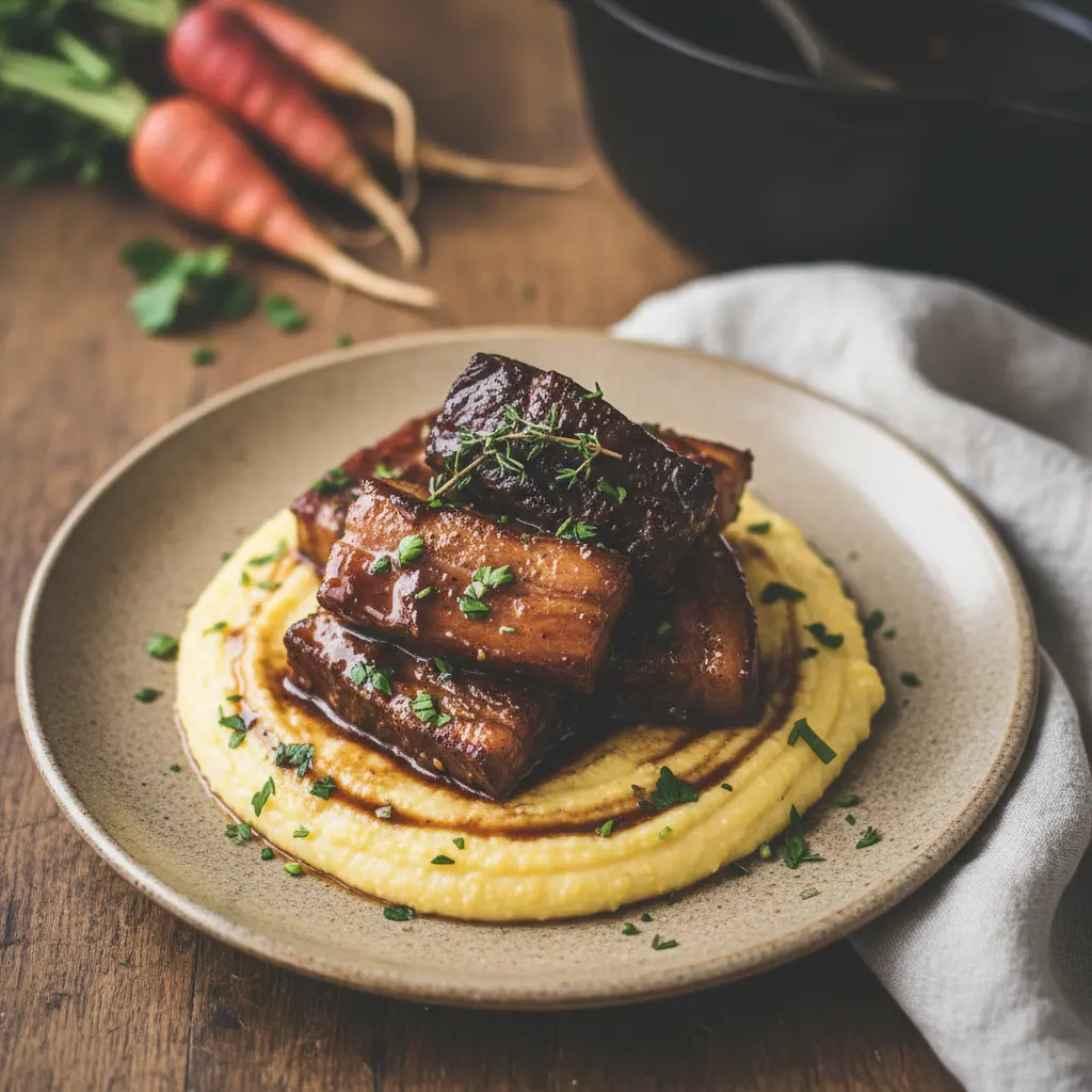 Braised Beef Belly Served on a Plate